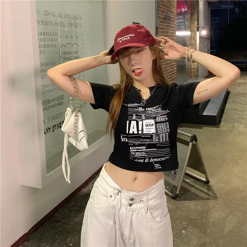 Women White V Neck Short Sleeve T-Shirt 2025 Summer — feature 20