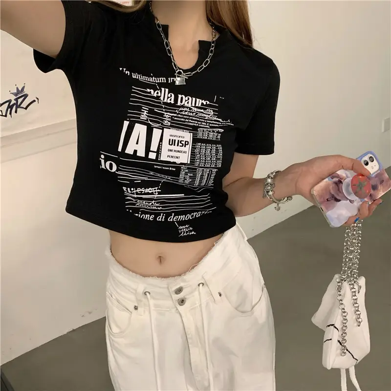 Women White V Neck Short Sleeve T-Shirt 2025 Summer — feature 22