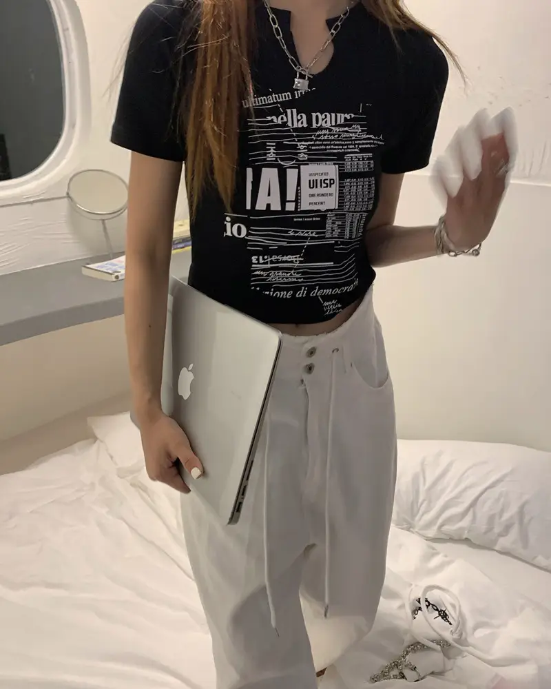Women White V Neck Short Sleeve T-Shirt 2025 Summer — feature 26