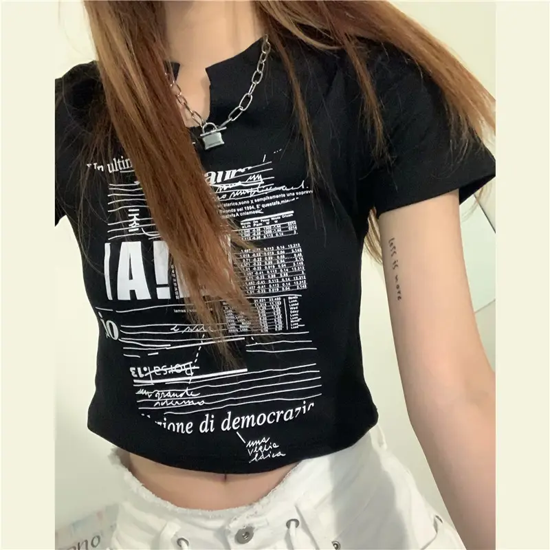 Women White V Neck Short Sleeve T-Shirt 2025 Summer — feature 28