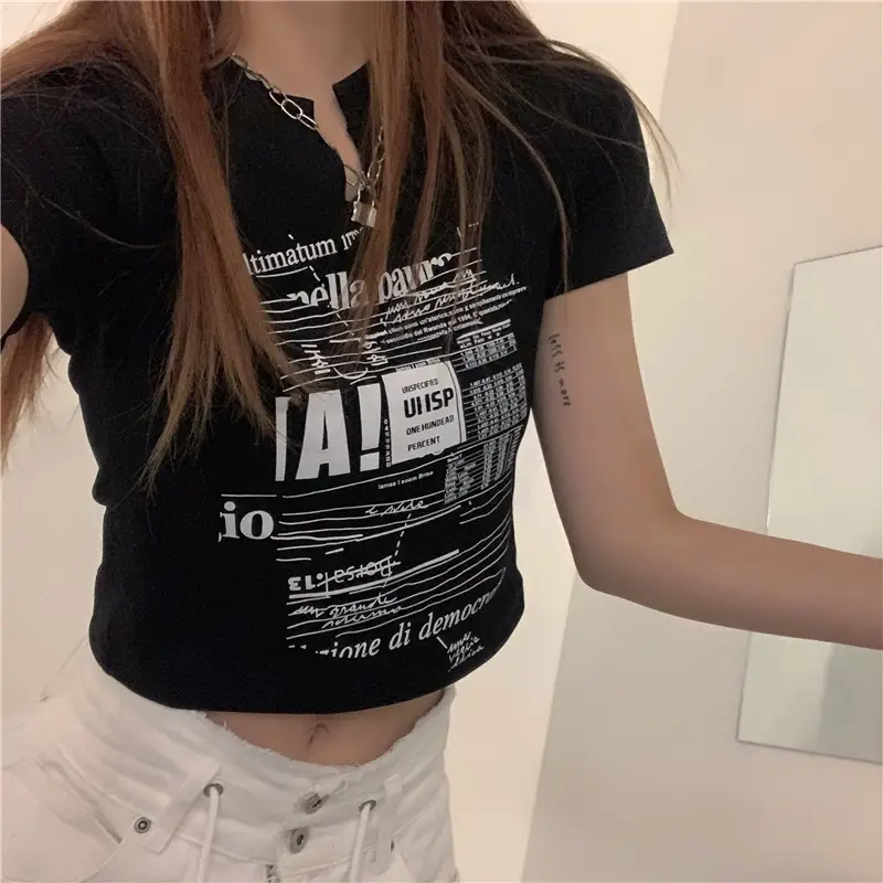 Women White V Neck Short Sleeve T-Shirt 2025 Summer — feature 29