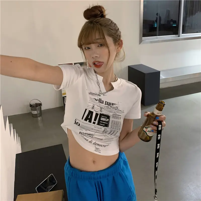 Women White V Neck Short Sleeve T-Shirt 2025 Summer — feature 3