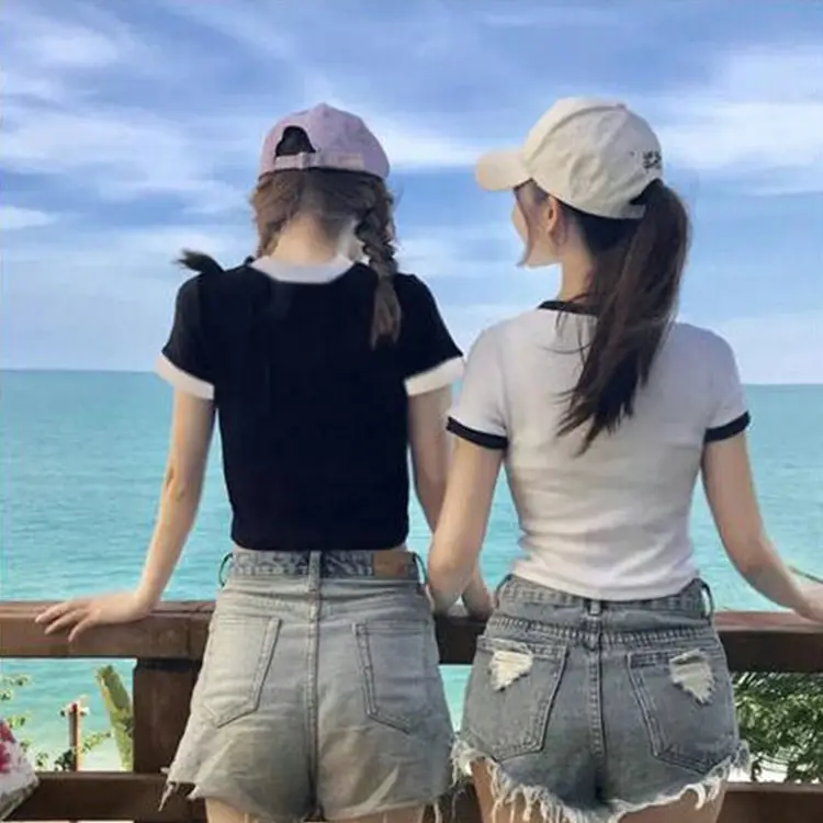 Women Short Sleeve T-Shirt White Black Slim Fit 2025 - Image 4