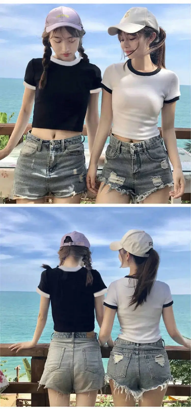 Women Short Sleeve T-Shirt White Black Slim Fit 2025 — feature 2