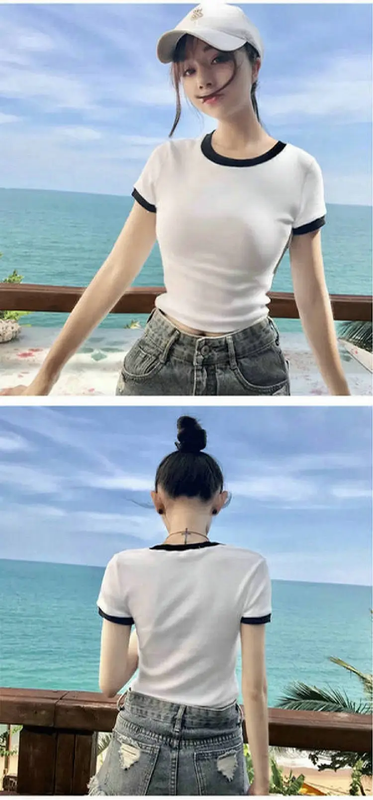 Women Short Sleeve T-Shirt White Black Slim Fit 2025 — feature 6