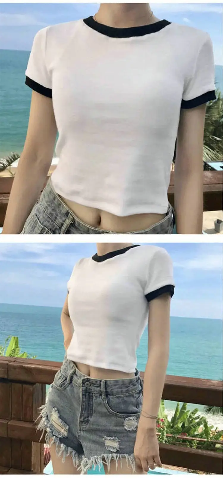 Women Short Sleeve T-Shirt White Black Slim Fit 2025 — feature 7