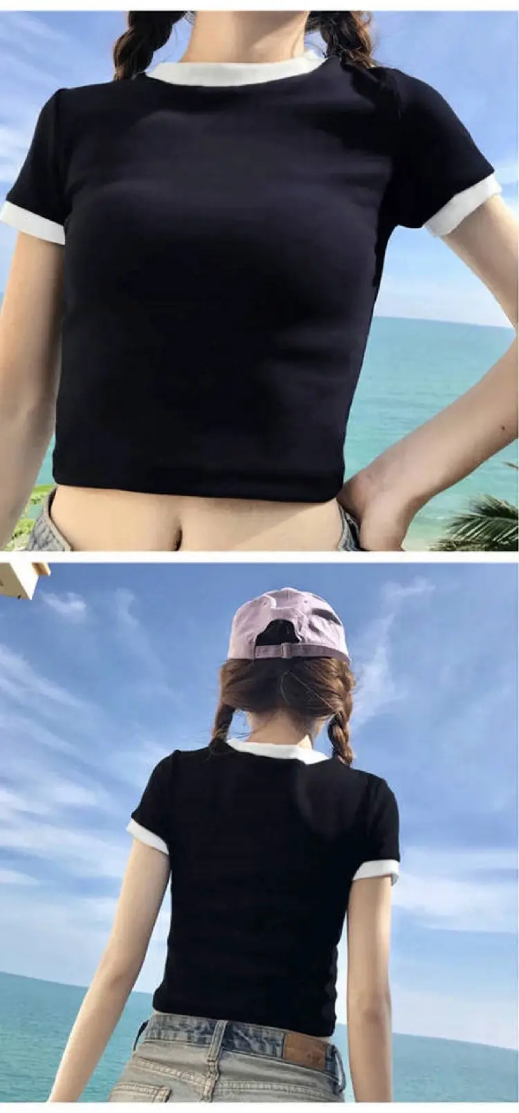 Women Short Sleeve T-Shirt White Black Slim Fit 2025 — feature 8