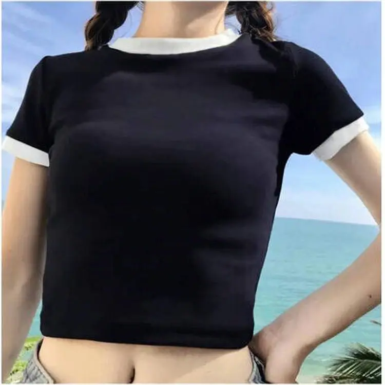 Women Short Sleeve T-Shirt White Black Slim Fit 2025 — feature 9