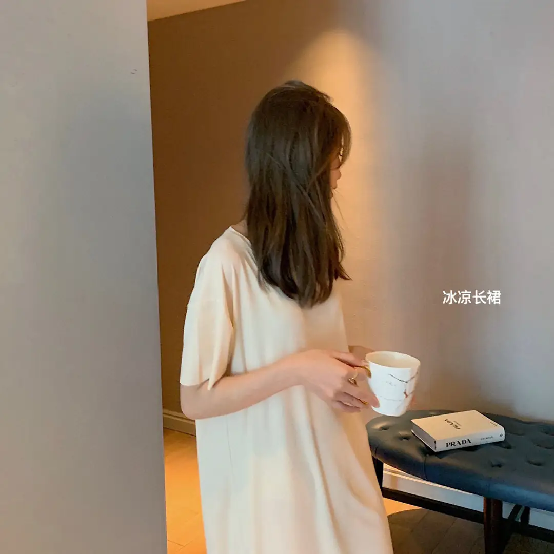 2024 Summer Women's Pink Long Dress Loose Casual Home Wear — feature 5