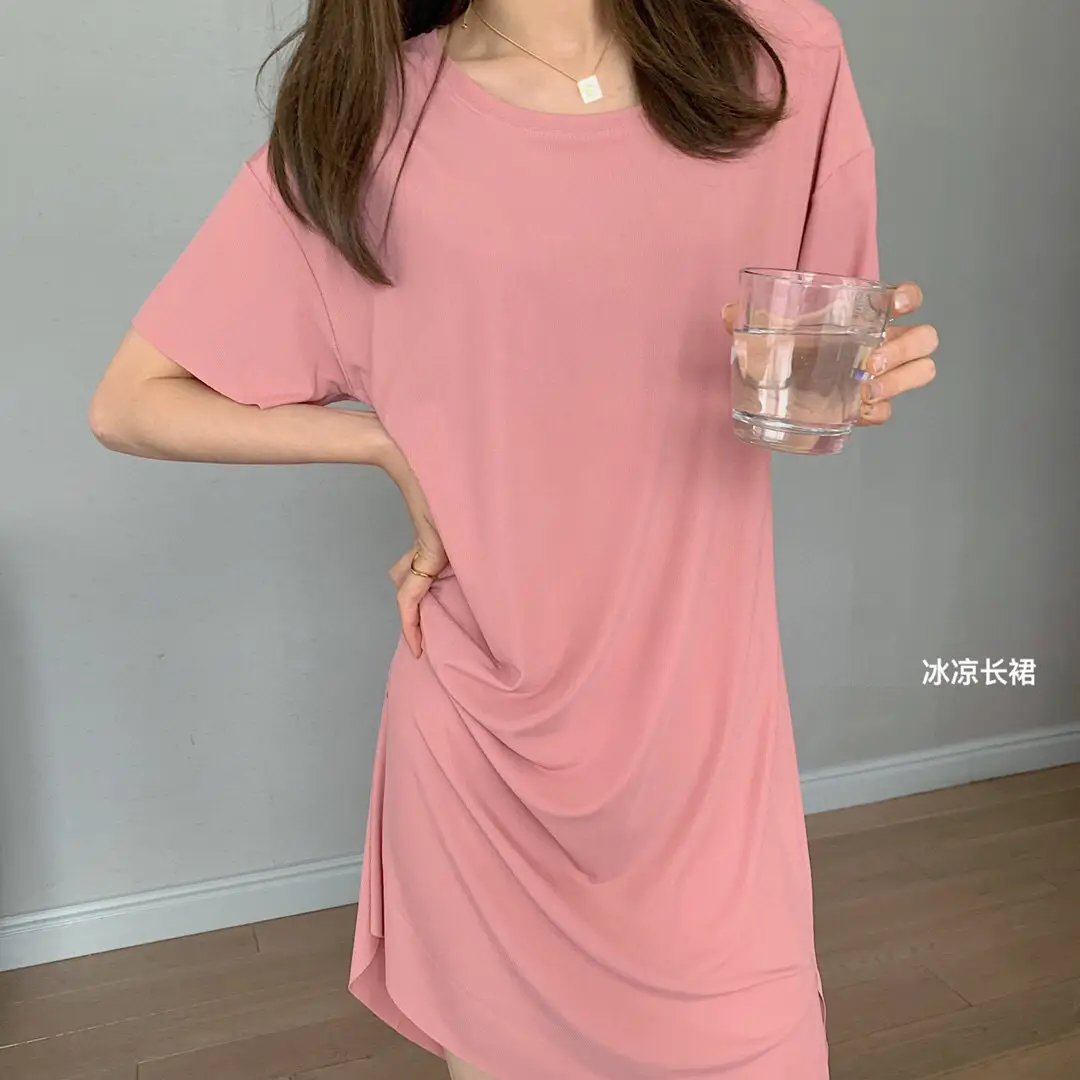 2024 Summer Women's Pink Long Dress Loose Casual Home Wear — feature 15
