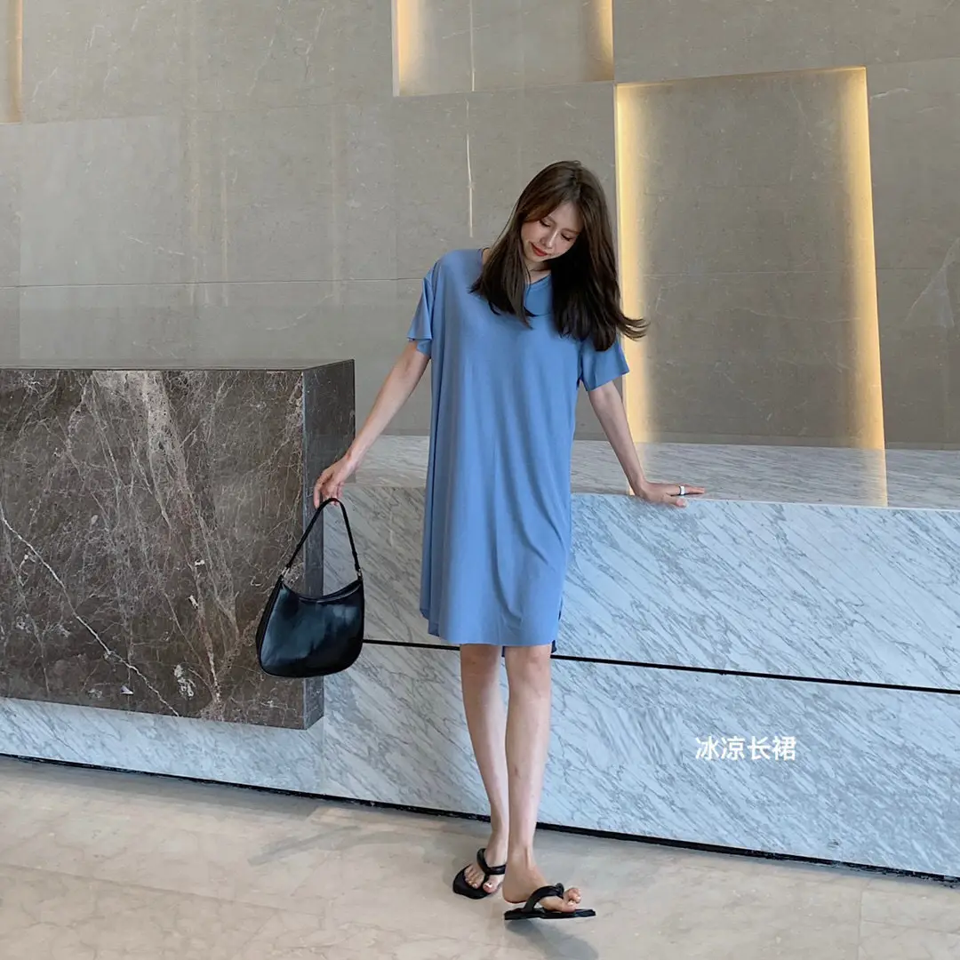 2024 Summer Women's Pink Long Dress Loose Casual Home Wear