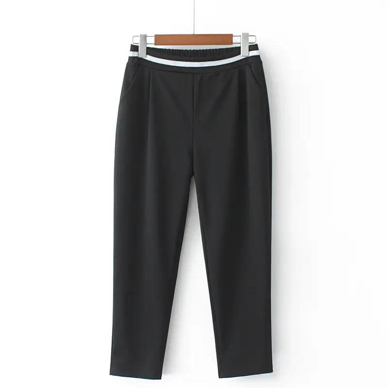 Women's Beige Elastic Cropped Pants Plus Size - Image 2