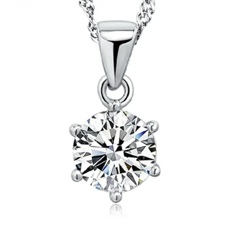 Large Six-Claw Diamond Silver Plated Necklace for Women