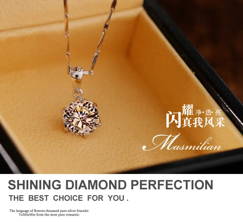 Large Six-Claw Diamond Silver Plated Necklace for Women — feature 14