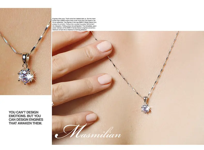 Large Six-Claw Diamond Silver Plated Necklace for Women — feature 18