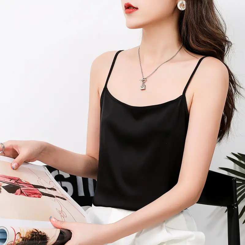 Black Silk Satin Sleeveless Camisole Women - Image 2