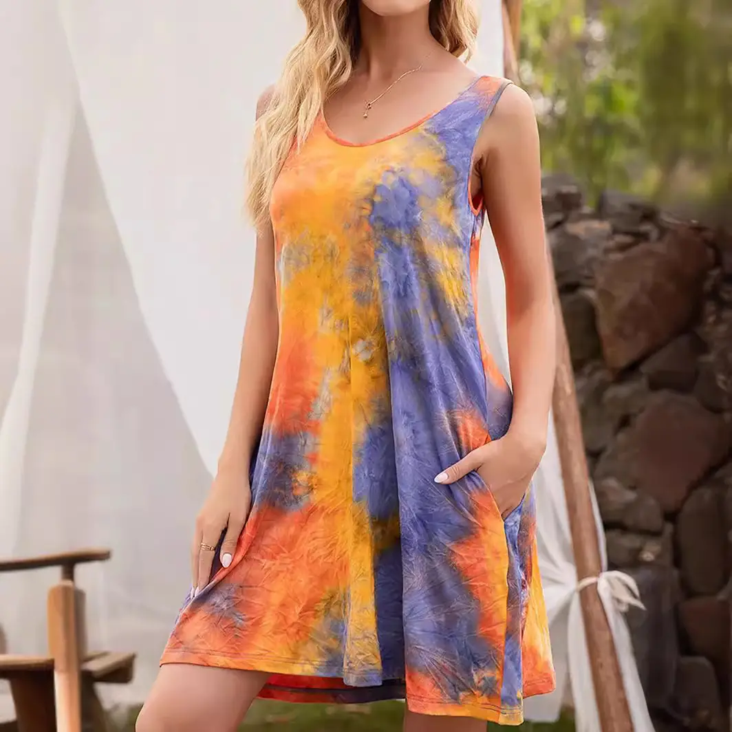 Tie-Dye Printed Sleeveless Vest Dress for Women - Image 8