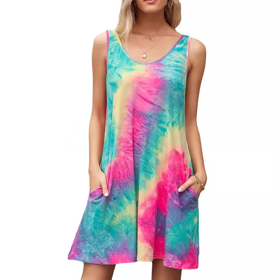 Tie-Dye Printed Sleeveless Vest Dress for Women - Image 10