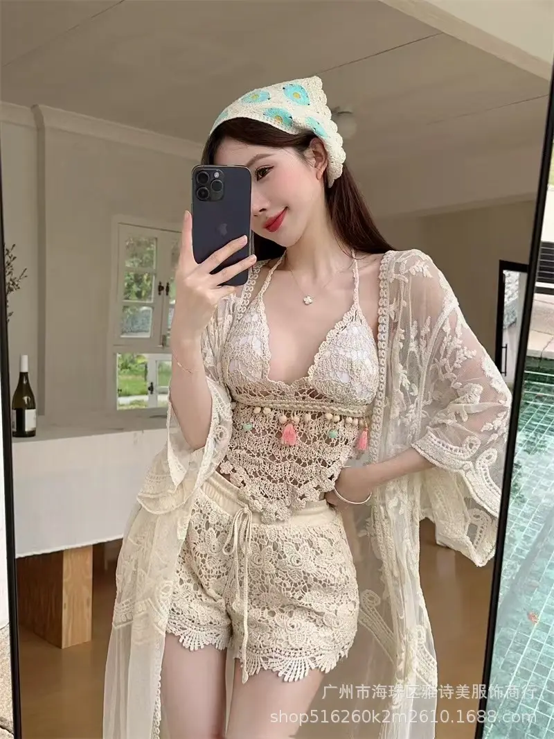 New Summer Bikini Set Korean Style Knitted Three Piece - Image 28