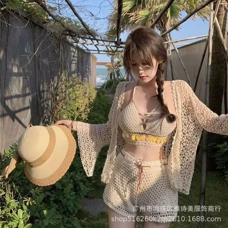 New Summer Bikini Set Korean Style Knitted Three Piece - Image 82