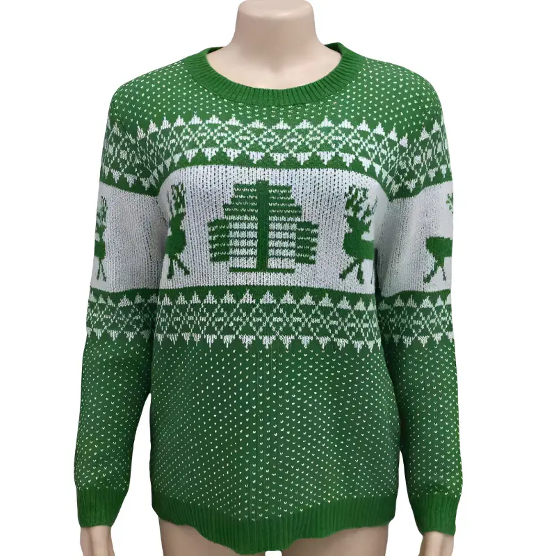 Christmas Knitted Pullover Sweater Green White Women's