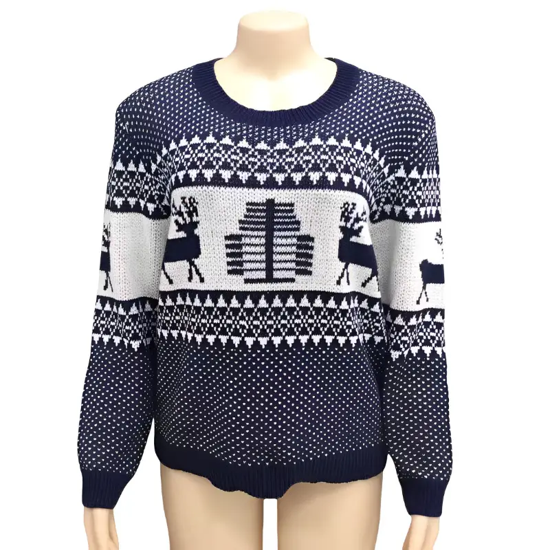Christmas Knitted Pullover Sweater Green White Women's
