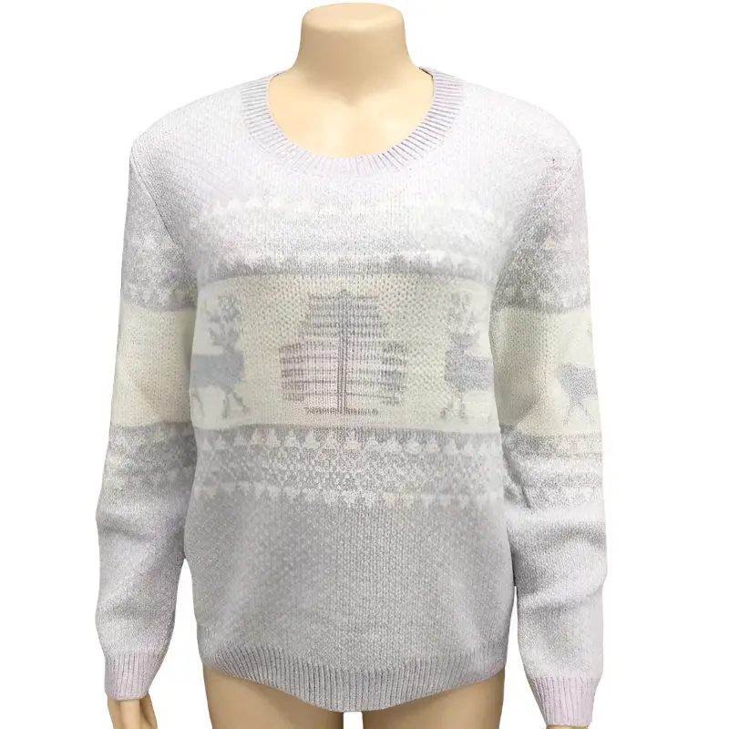 Christmas Knitted Pullover Sweater Green White Women's
