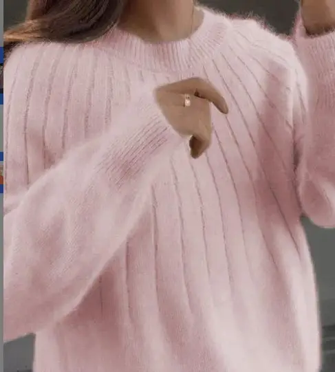 Women's Pink Lazy Pullover Sweater Round Neck 2021 - Image 6