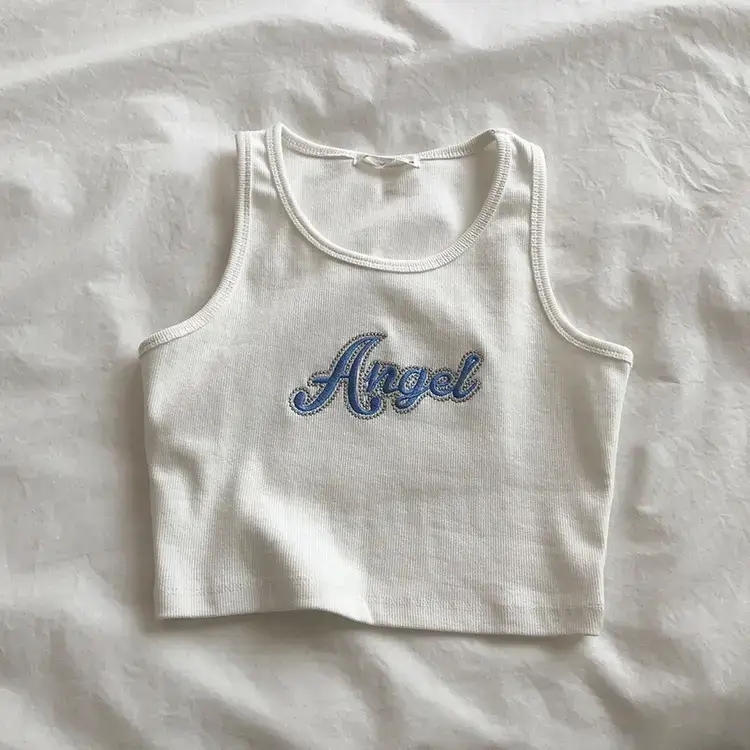 Women's White Angel Embroidered Knitted Camisole Summer Top - Image 6