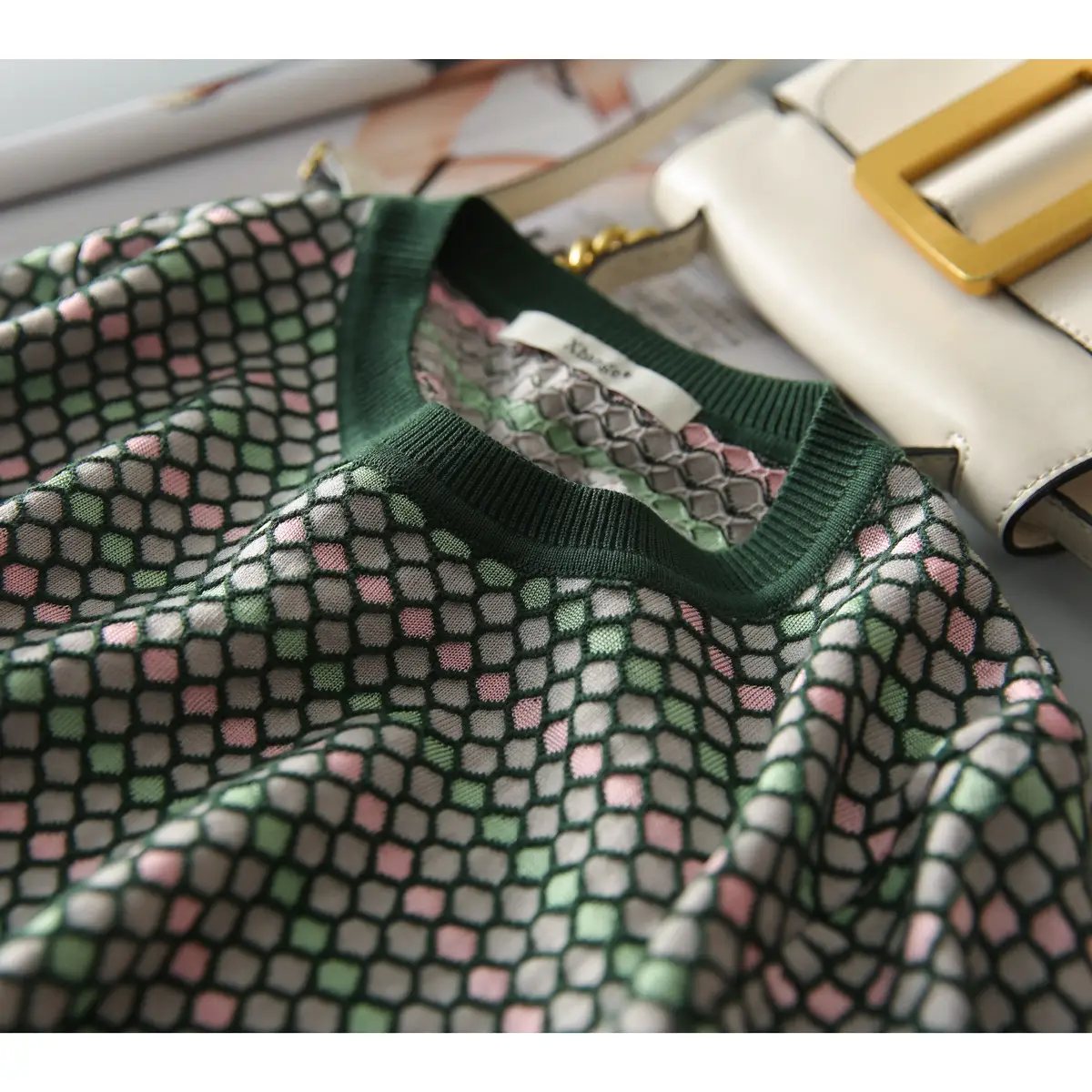 2024 Summer Women's Knitted Plaid T-Shirt Top - Image 5