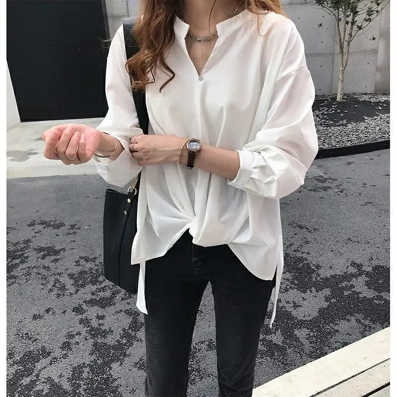 Women's Blue Chiffon Long Sleeve Shirt Large - Image 5