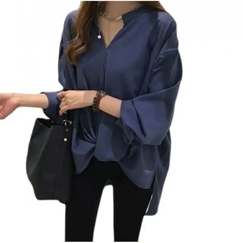 Women's Blue Chiffon Long Sleeve Shirt Large - Image 8