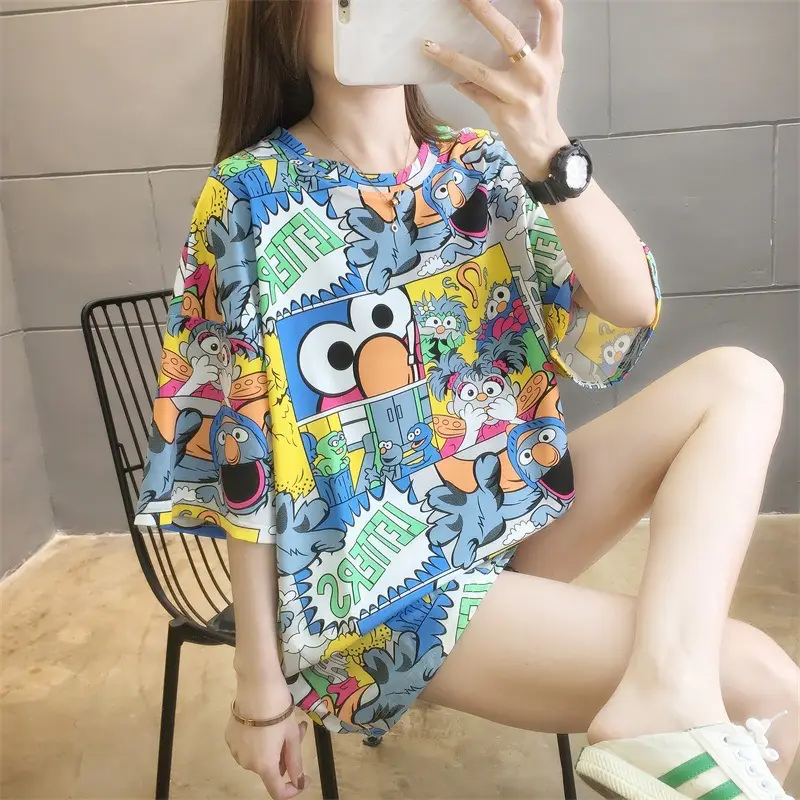 Korean Style Diaper Print T-Shirt for Women - Image 3