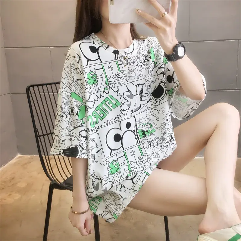 Korean Style Diaper Print T-Shirt for Women - Image 4