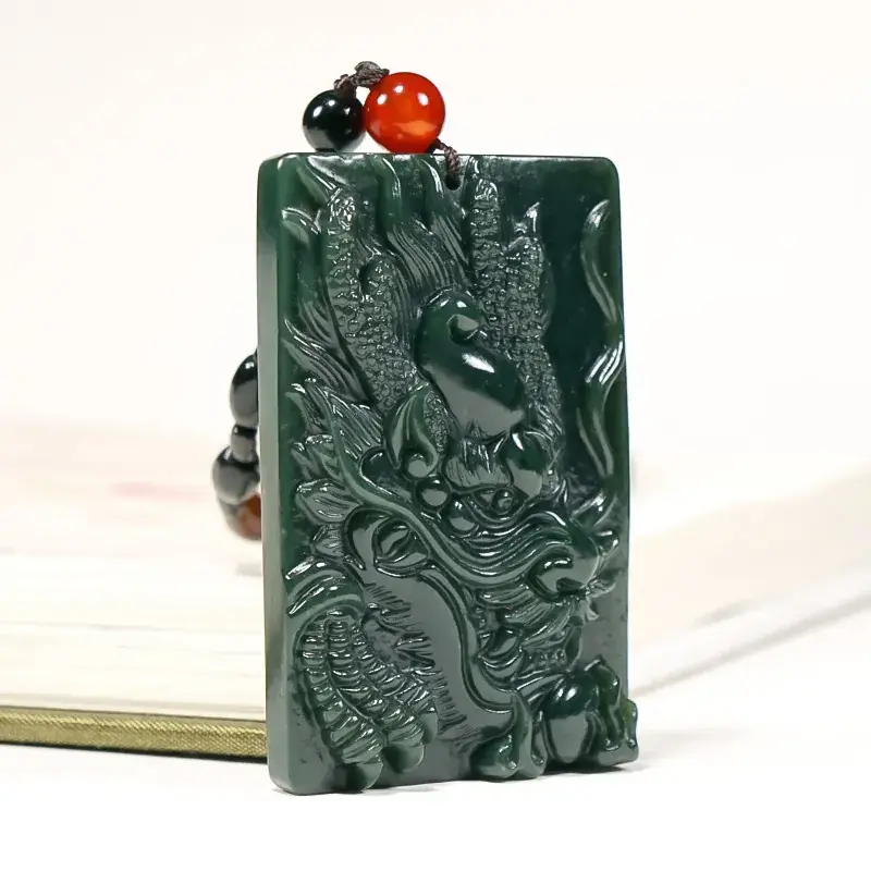 Hetian Jade Dragon Pendant for Men Green - Image 2