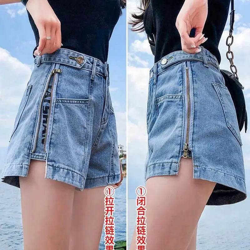 Women Denim Shorts Side Zip High Waist 2021 - Image 3