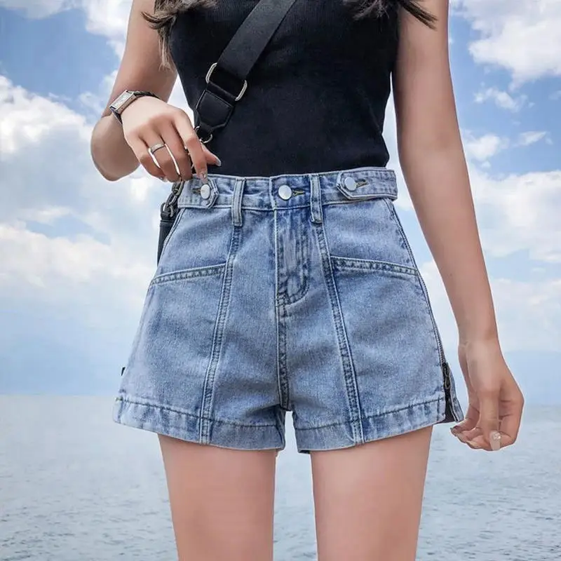 Women Denim Shorts Side Zip High Waist 2021 - Image 4