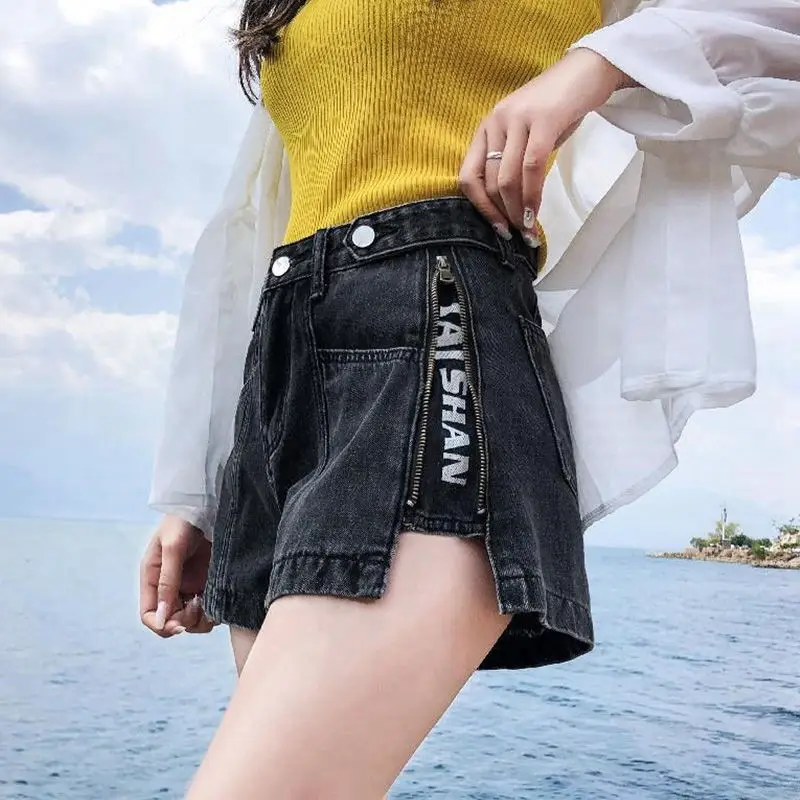 Women Denim Shorts Side Zip High Waist 2021 - Image 2