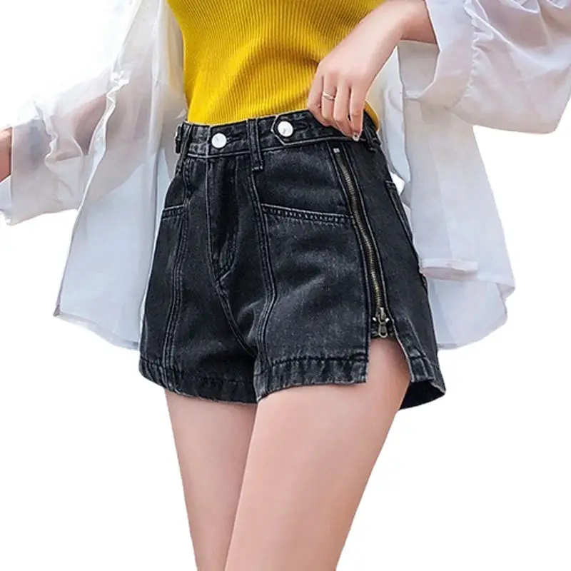 Women Denim Shorts Side Zip High Waist 2021 - Image 5