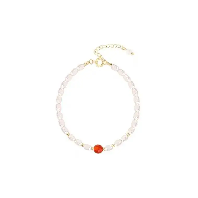 Pearl Beaded Bracelet with Red Crystal Drop - Image 6