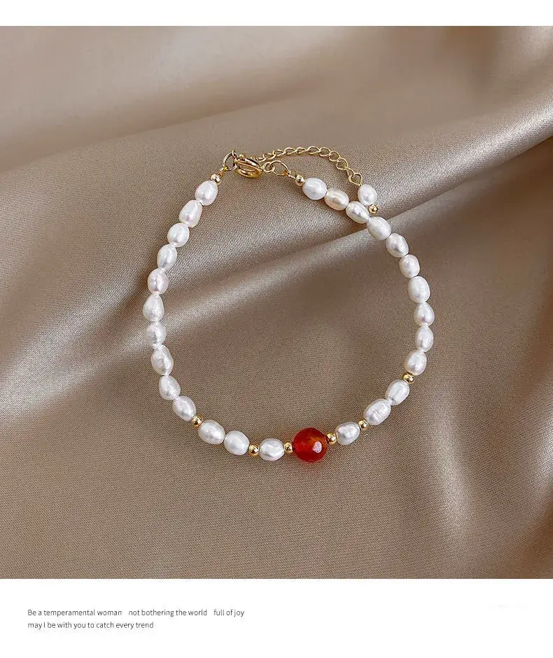 Pearl Beaded Bracelet with Red Crystal Drop — feature 10