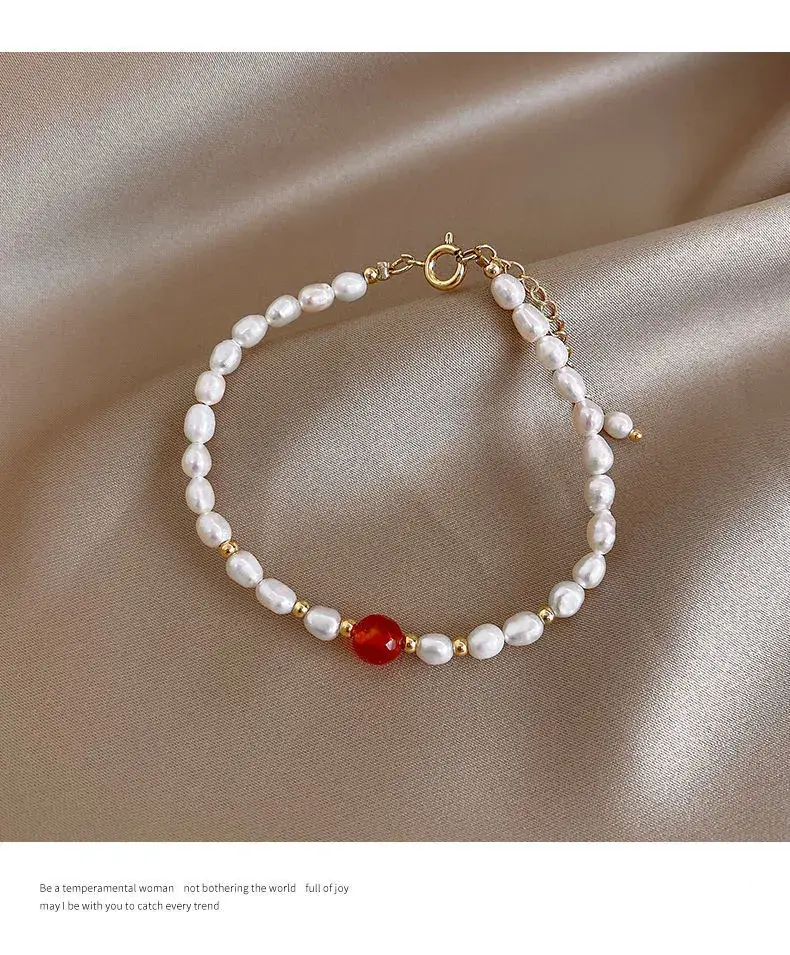 Pearl Beaded Bracelet with Red Crystal Drop — feature 12