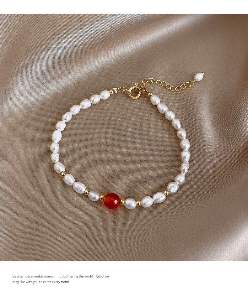 Pearl Beaded Bracelet with Red Crystal Drop — feature 7