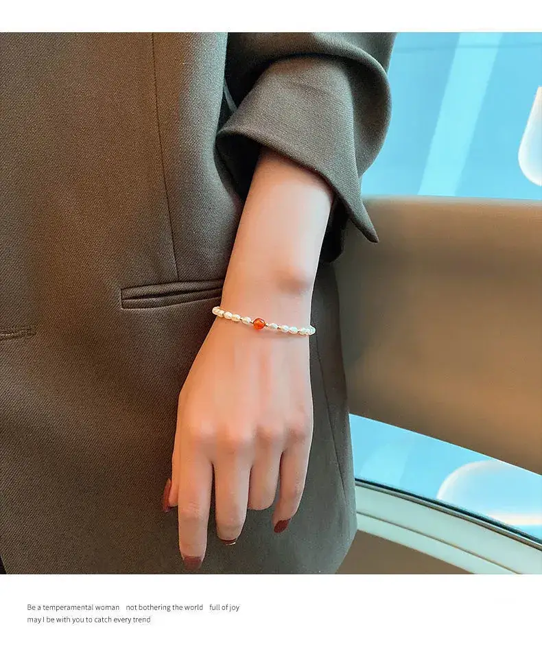 Pearl Beaded Bracelet with Red Crystal Drop — feature 8