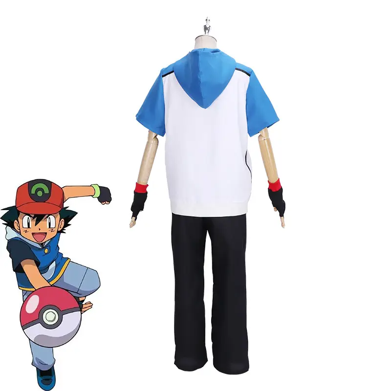 Pokemon Cosplay Suit Blue White Shorts Cap Hat - Image 5
