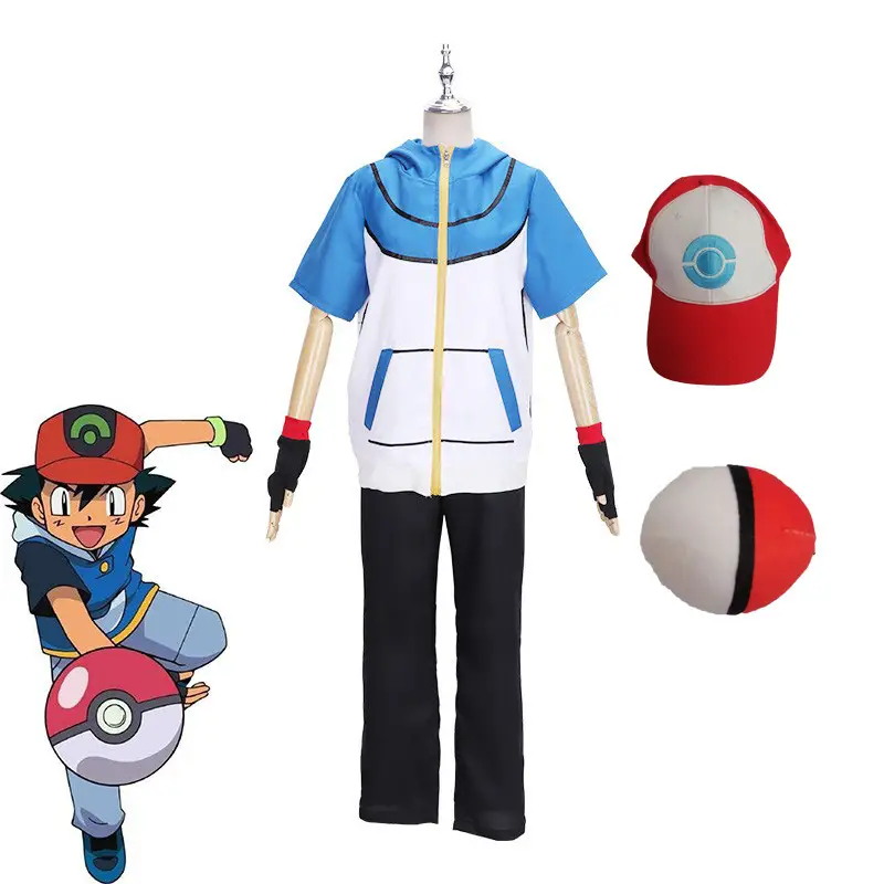 Pokemon Cosplay Suit Blue White Shorts Cap Hat - Image 6