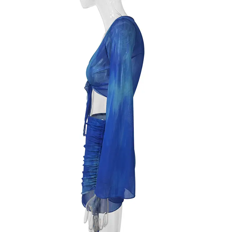 Blue Tie-Dye Mesh Top & Skirt Set for Hot Girls — feature 21