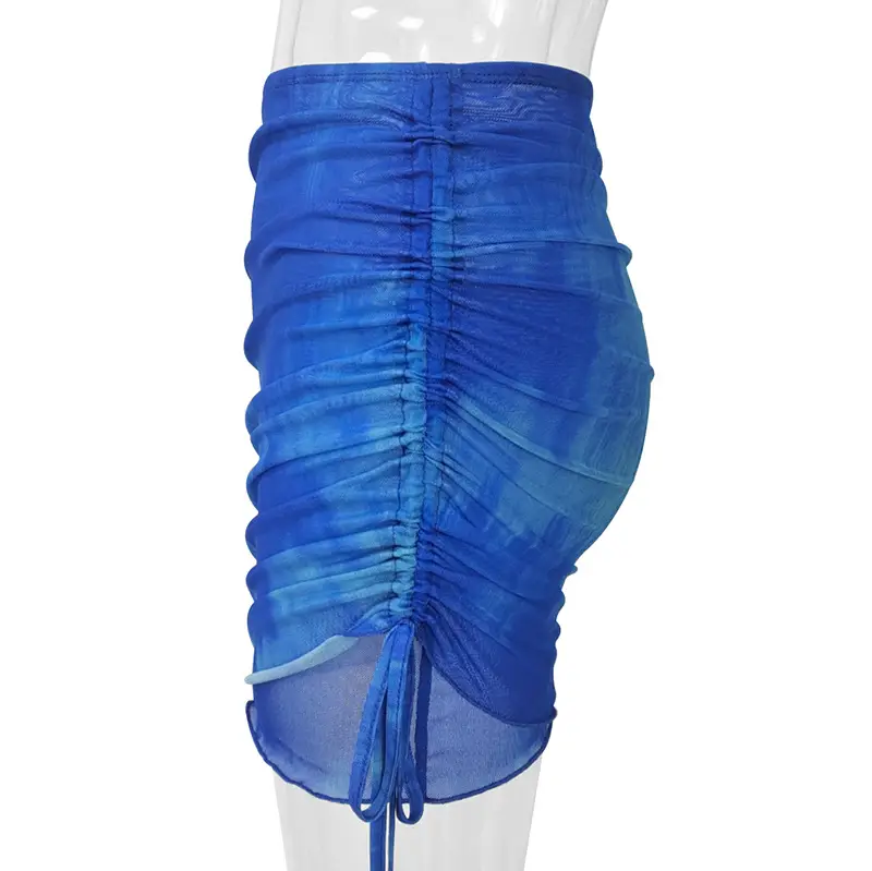 Blue Tie-Dye Mesh Top & Skirt Set for Hot Girls — feature 22