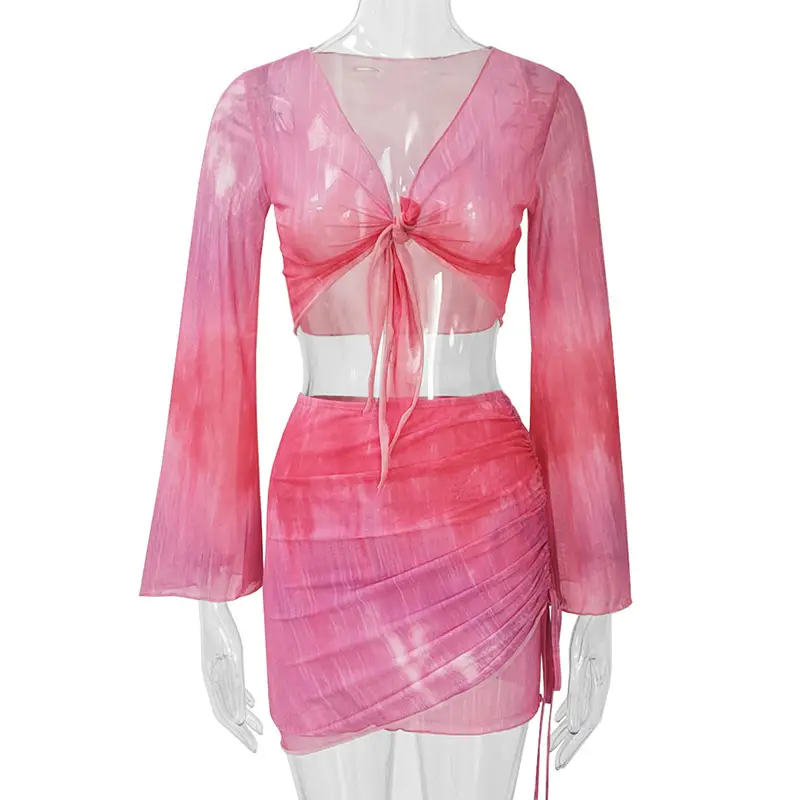 Blue Tie-Dye Mesh Top & Skirt Set for Hot Girls — feature 24