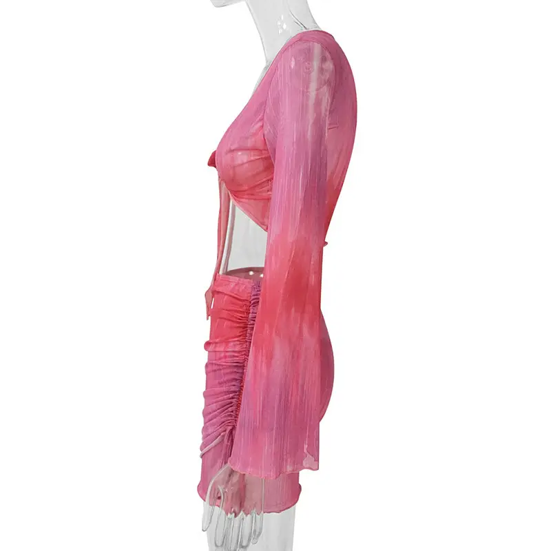 Blue Tie-Dye Mesh Top & Skirt Set for Hot Girls — feature 25